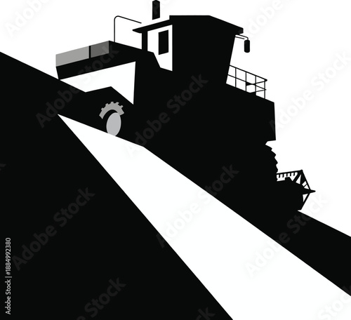 Adobe IllustratoBlack and white silhouette of a smart farming harvester for agritech SaaS. Flat vector illustration of agricultural technology infrastructure and modern business management mar Artwork