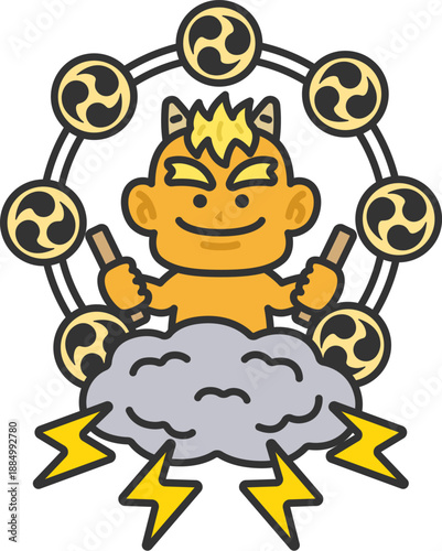 黄鬼の雷様のアイコン（線画カラー）のイラスト
