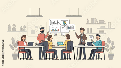 Team Meeting with Laptops and Whiteboard Discussion.