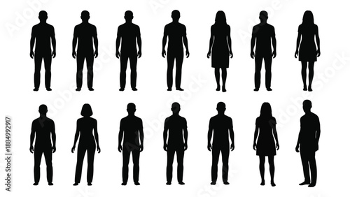 Silhouettes of various figures isolated on white background, Vector