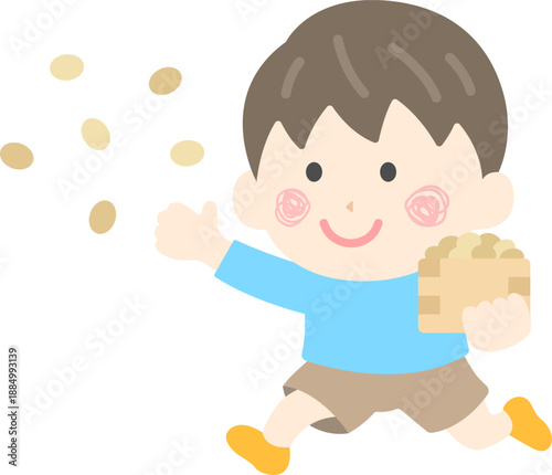豆まきをする、男の子のアイコンのイラスト