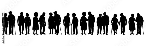 Vector illustration. An elderly couple of pensioners. A large set of people.	