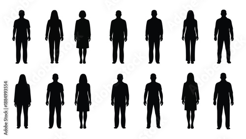 Silhouettes of various figures isolated on white background, Vector