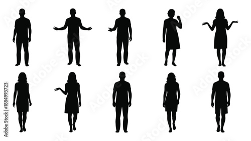 Silhouettes of various people isolated on white background, Vector