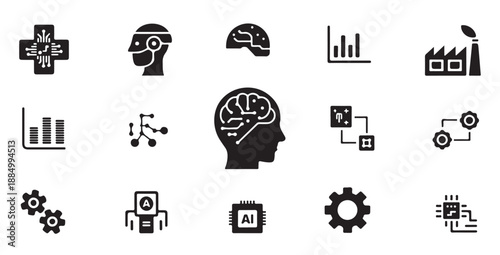 Robot head icon symbol for artificial intelligence robotics and automation technology