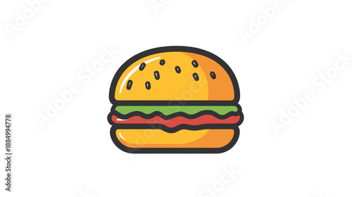 Cartoon Burger with Sesame Seeds.