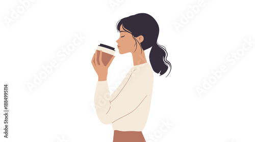 Woman Drinking Coffee from a Cup.