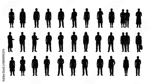 Collection of silhouetted figures isolated on white background, Vector