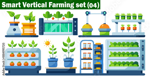 High-tech vertical farming modules for precise indoor agriculture and gardening vector illustration.