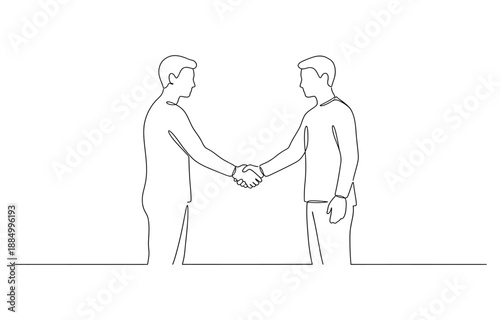 Two businessmen shake hands one line vector illustration.