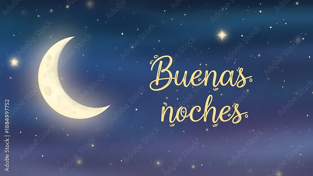 Naklejka premium Moonlit Night Greeting Card with Buenas Noches Text