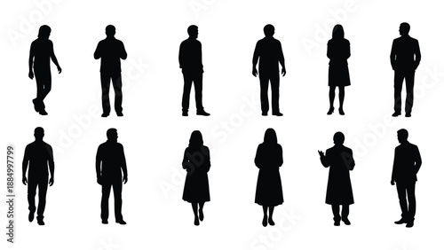 Silhouettes of various people isolated on white background, Vector