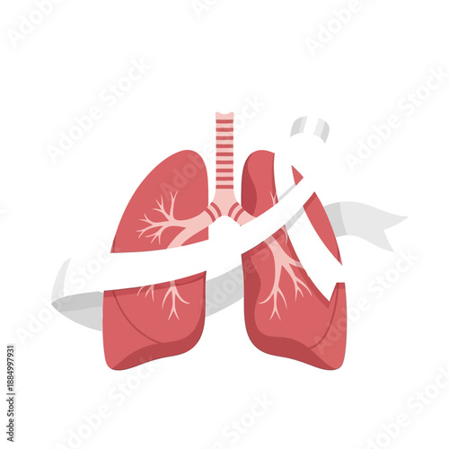 Human Lungs with Awareness Ribbon, Medical Illustration