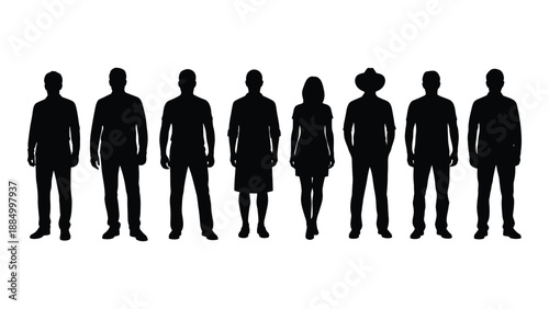 Silhouettes of diverse individuals isolated on white background, Vector