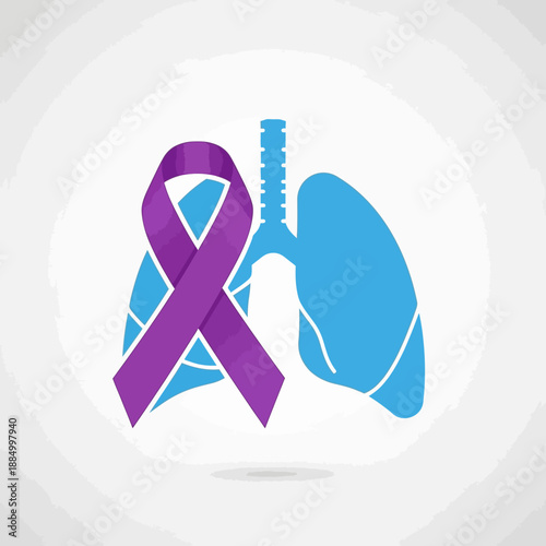 Purple Ribbon Lung Cancer Awareness Symbol with Lungs Icon