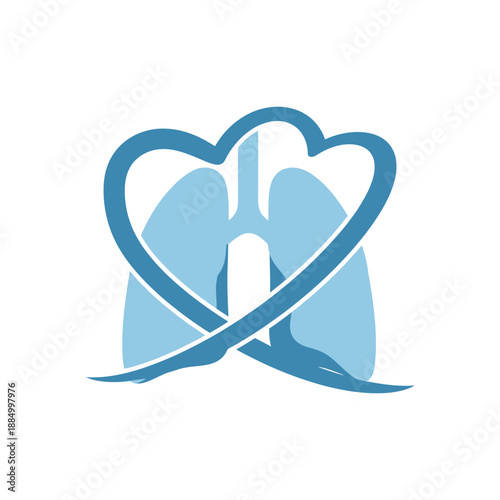 Abstract blue lungs icon with heart shape, respiratory system health concept