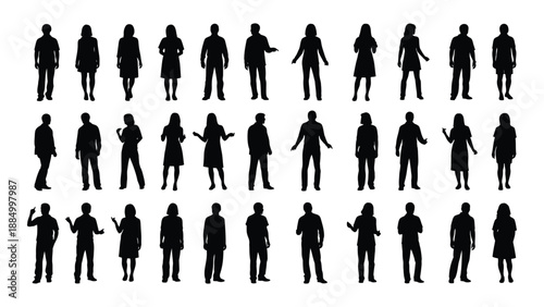 Collection of silhouetted figures isolated on white background, Vector