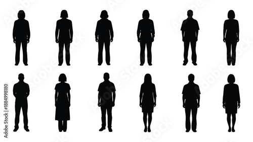 Silhouettes of diverse individuals isolated on white background, Vector