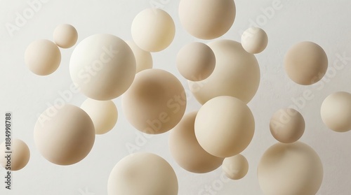 Soft Cream Spheres Floating Gently In A Brightly Lit White Environment With Subtle Texture