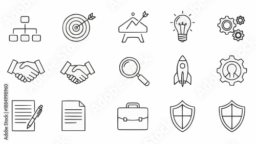 Set of business and finance icons in a simple line art style.
