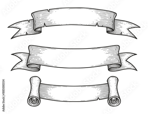 Elegant vintage parchment scrolls banners set vector illustration.