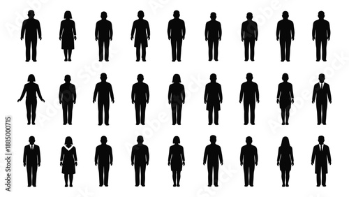 Silhouettes of diverse individuals isolated on white background, Vector