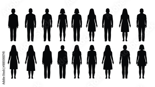 Silhouettes of various figures isolated on white background, Vector