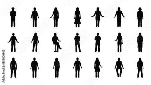 Silhouettes of various people isolated on white background, Vector