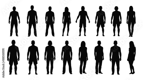 Collection of silhouetted human figures isolated on white background, Vector