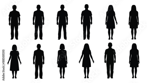 Silhouettes of diverse individuals isolated on white background, Vector