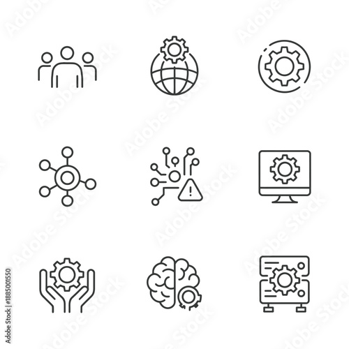 Collection of line style icons related to technology and business operations icon