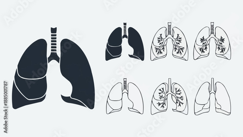 Set of human lung illustrations and icons.