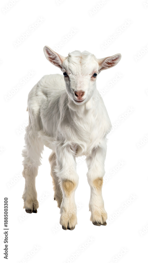 Obraz premium Calm Baby Goat Standing Against White Background