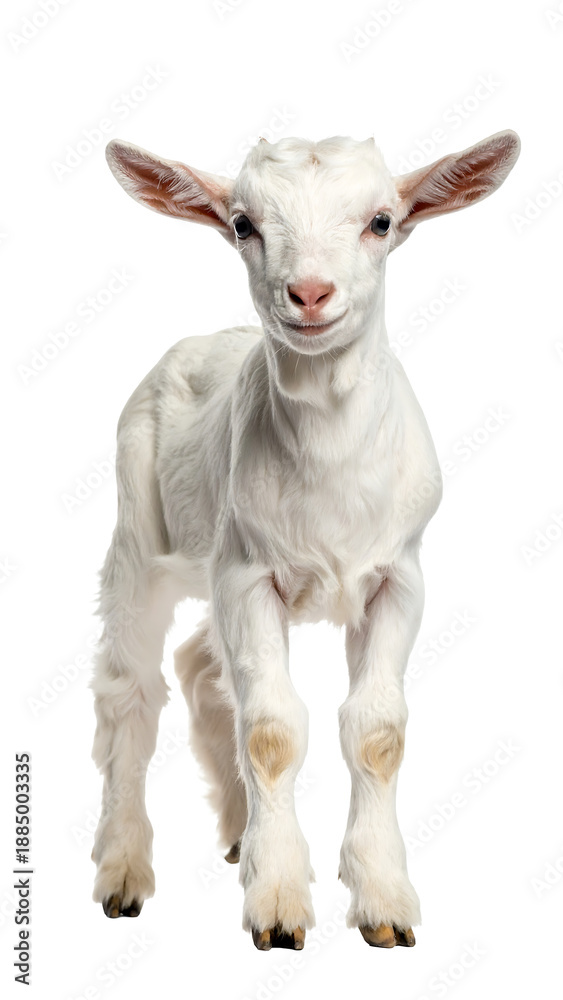 Fototapeta premium Calm Baby Goat Standing Isolated on White Background