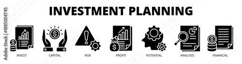 Investment planning web banner icon vector illustration concept for financial growth with icon of investment, capital, risk, profit, potential, analysis, and financial.