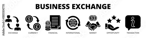 Business exchange web banner icon vector illustration concept for financial transactions with icon of exchange, currency, financial, international, market, opportunity, and transaction.