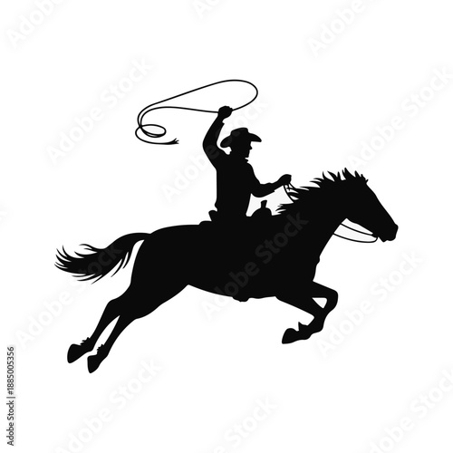 Foto Cowboy Riding Horse and Throwing Lasso Silhouette Vector Illustration