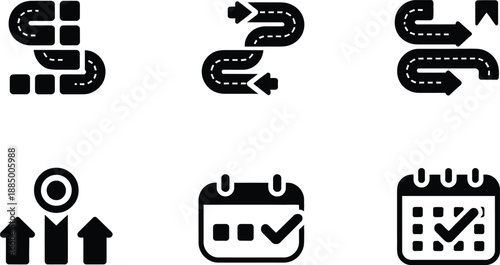 Set of Roadmaps, Goals, and Calendars with Checkmarks