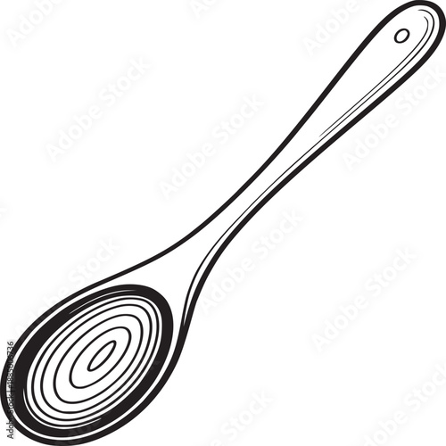 A simple black and white illustration of a spoon with a unique design on the spoon's head area