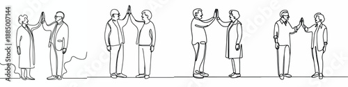 line art of a old couple doing a high five