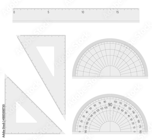 定規・三角定規・分度器 クリア素材の文房具イラスト5種セット
