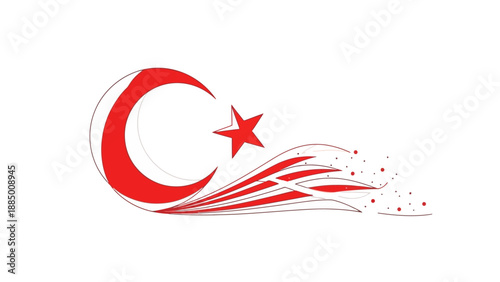 Red Crescent Moon and Star with Abstract Swirls