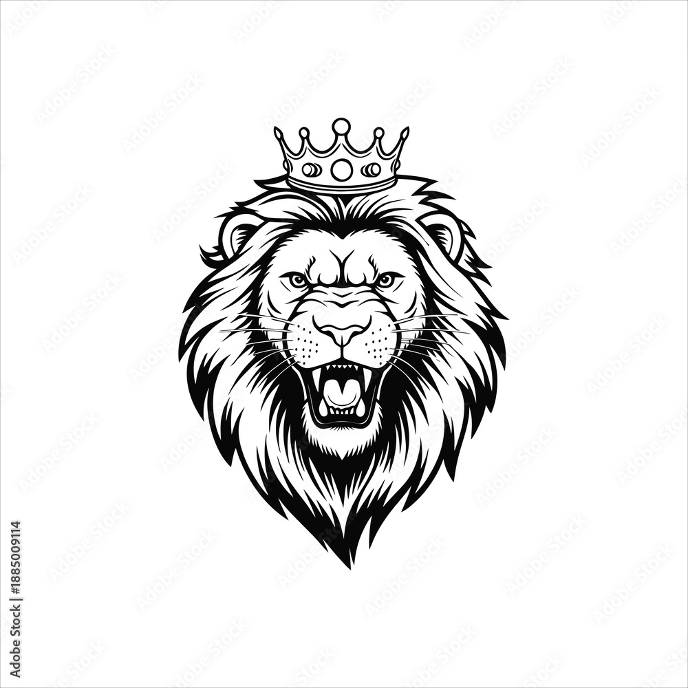 Obraz premium Royal Lion King Head with Crown Logo Vector Illustration