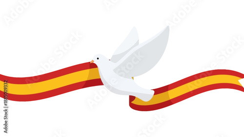 White Dove Flying with Spanish Flag Ribbon