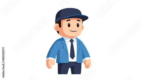 Cartoon Businessman Character Wearing Blue Suit and Cap