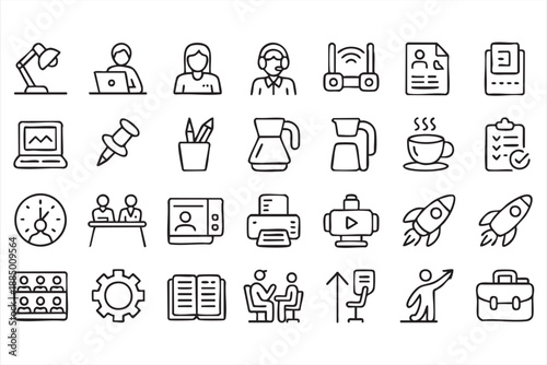 Business UI Line Icons for Office Systems, Digital Workflow, and Productivity Tools