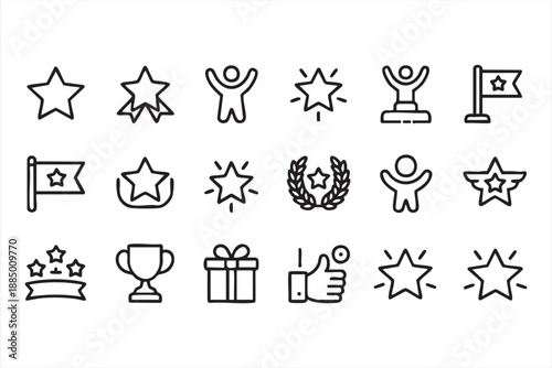 Achievement and Award Line Icons for Ratings, Rewards, and Recognition Systems