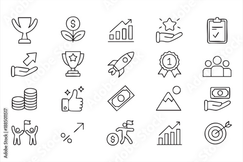 Startup Growth Icons for Achievement, Revenue, and Scaling Goals