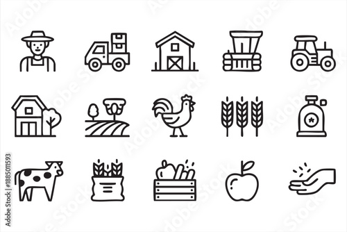 Food Production Line Icons for Agriculture and Agribusiness Use