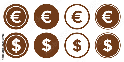 Money dollar world currency icons, clean modern vector signs for international finance concepts, economic graphics, presentations, digital platforms.
